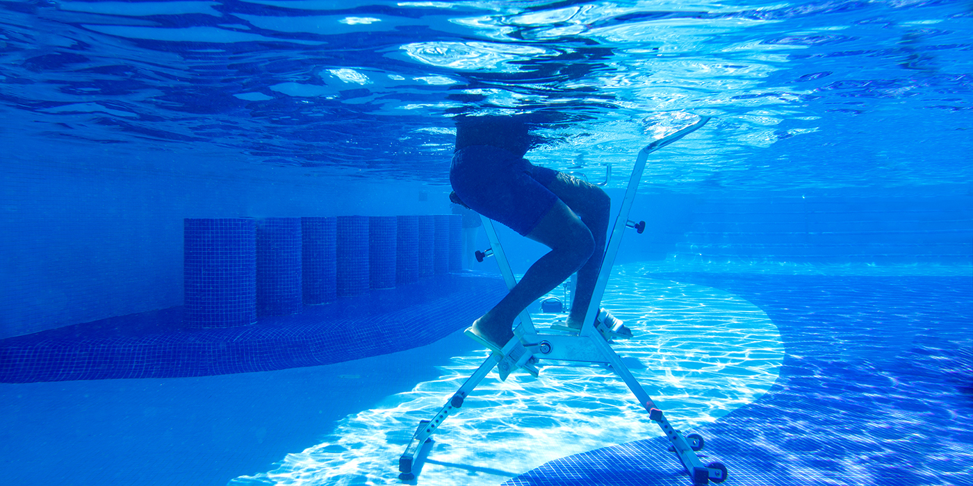 Aerobics on the aquabike in the resort pool